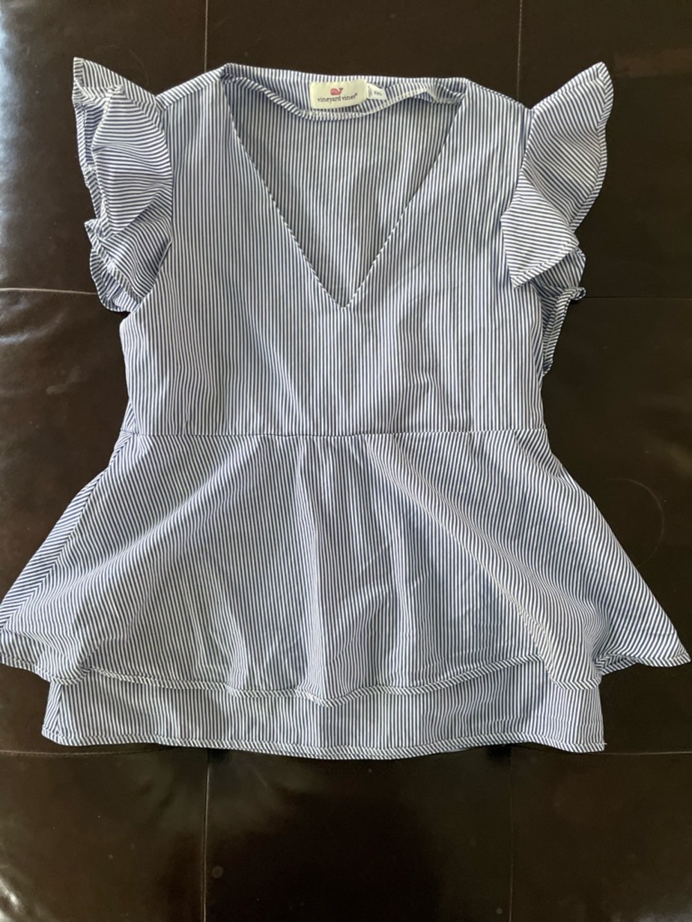 Vineyard Vines Navy and White Striped V-Neck Peplum Top